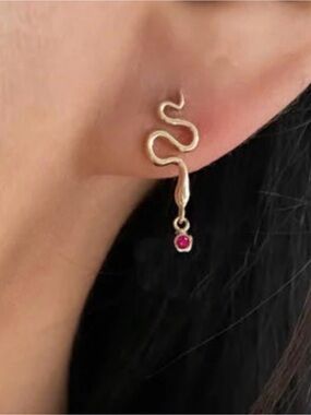 Poppy Finch 14k Serpent Design with Ruby Accent Drop Earrings. Brand New!